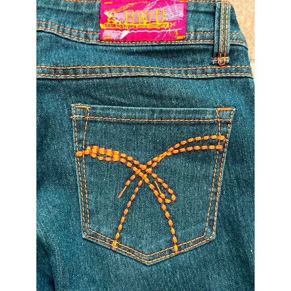 2BWU Jeans Company Skinny Embroidered Back Pockets Orange Stitch Y2K Retro Style - Picture 5 of 10